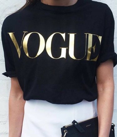 ZSIIBO Summer VOGUE Print Gold Shining Letter T-shirt Women
