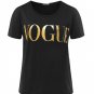 ZSIIBO Summer VOGUE Print Gold Shining Letter T-shirt Women