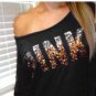 Pink T-Shirt Women New  Sequin Long Sleeve Off shoulder