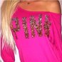 Pink T-Shirt Women New  Sequin Long Sleeve Off shoulder