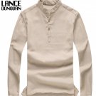 High Quality Relaxed Stand-up Collar Linen Long sleeve famous men Casual shirt
