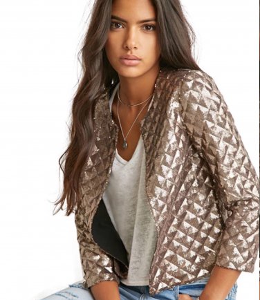New Spring Style Vogue Lozenge Women Gold  Jackets  Three quater sleeve