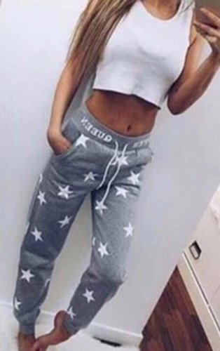 2016 Women Pants Star Printed Lady Bottoms  Pants Pink Grey trousers