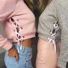 Women Sexy Short Top Long Sleeve Pure Color Pullover Slim Blouse Hoodie Shirts