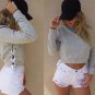 Women Sexy Short Top Long Sleeve Pure Color Pullover Slim Blouse Hoodie Shirts