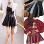 Women Faux Leather High Waisted Short Umbrella Skirt