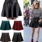 Women Faux Leather High Waisted Short Umbrella Skirt
