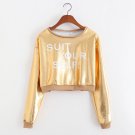 Merry Pretty New harajuku t shirt women long sleeve tops golden silver hot sexy punk fashion shirt