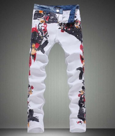 Skinny Jeans Men Stretch Floral Printed Hipster Hip Hop Slim Denim Mens Bikers Jeans Pants