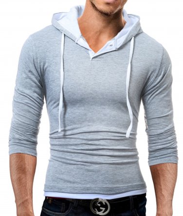 Long Sleeve T Shirt Men Cotton Slim Fit T-Shirt Man Hooded Solid Color tee  tshirt men casual  2018