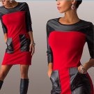 High quality Women Sexy Dress Round neck stitching Pu leader Dress