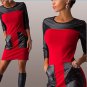 High quality Women Sexy Dress Round neck stitching Pu leader Dress