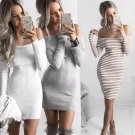 Womens Off Shoulder  Long Sleeve Autumn Casual Short Mini Dress