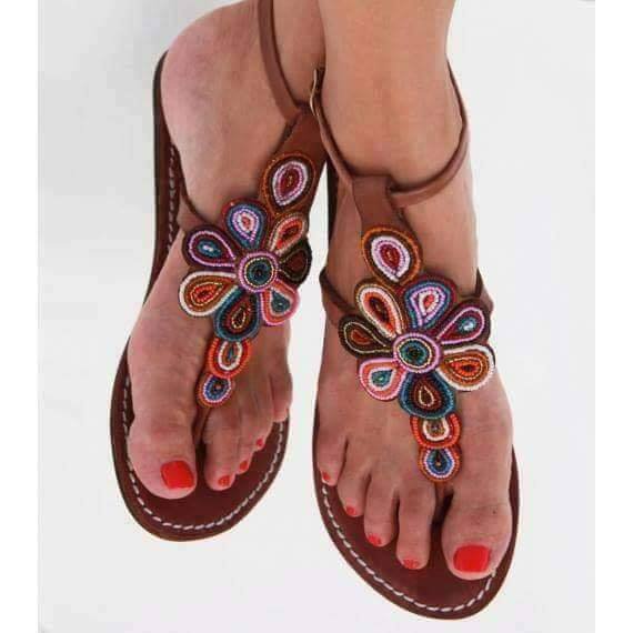 Genuine Leather Beaded Sandals
