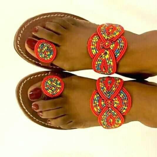 Elegant Genuine Leather Beaded Sandals