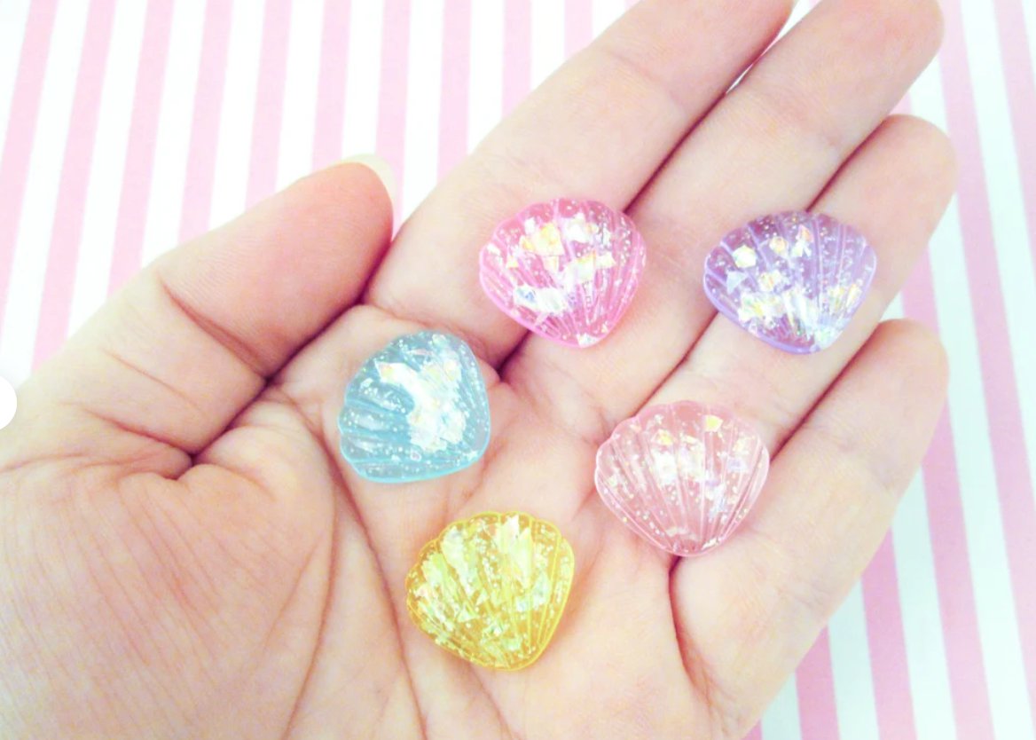 ssorted Pastel Iridescent foil Seashell Cabochons, Glitter Seashells jocad (5 Pieces)