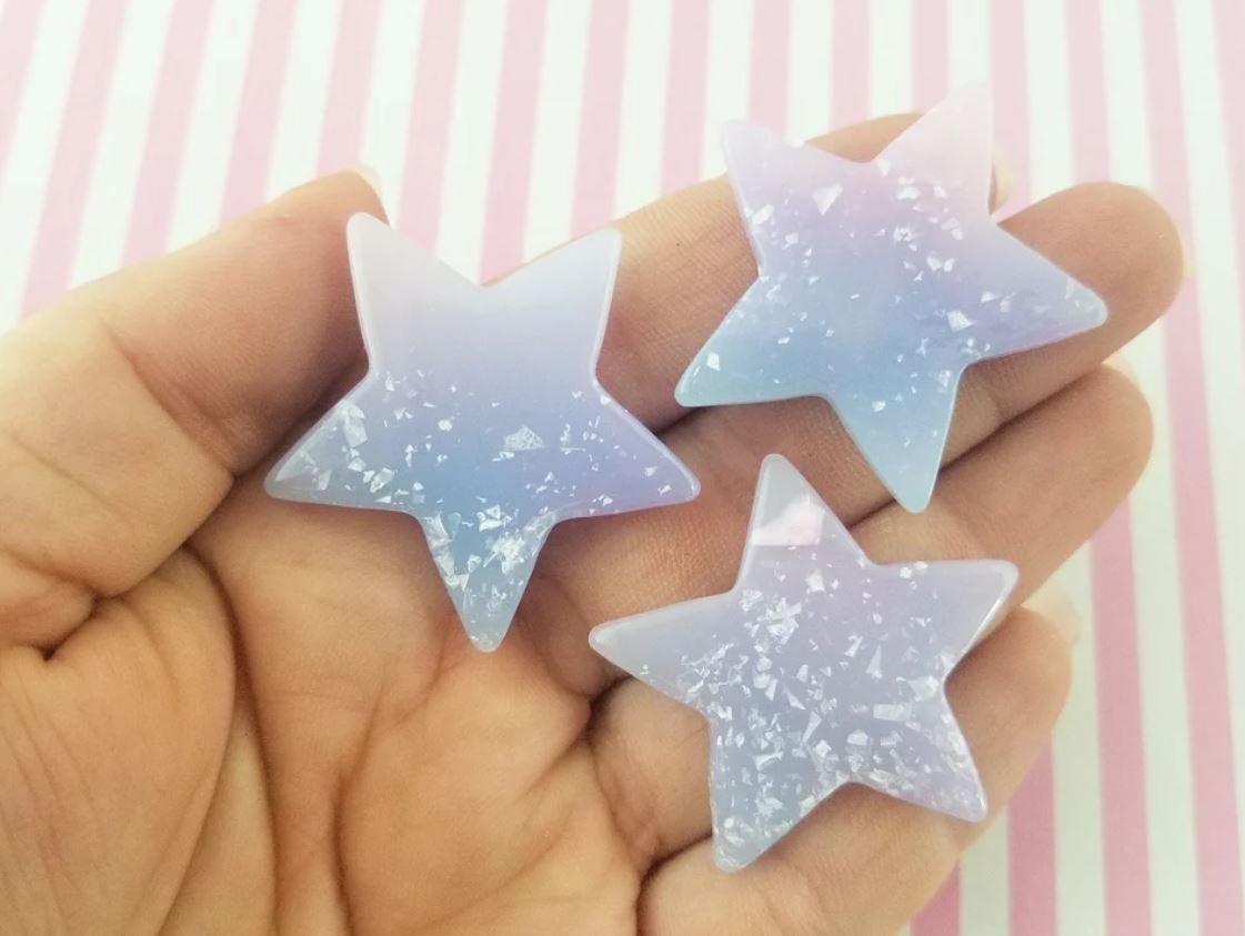 Pastel Multicolor Glitter Resin Star Cabochons jocad (5  Pieces)