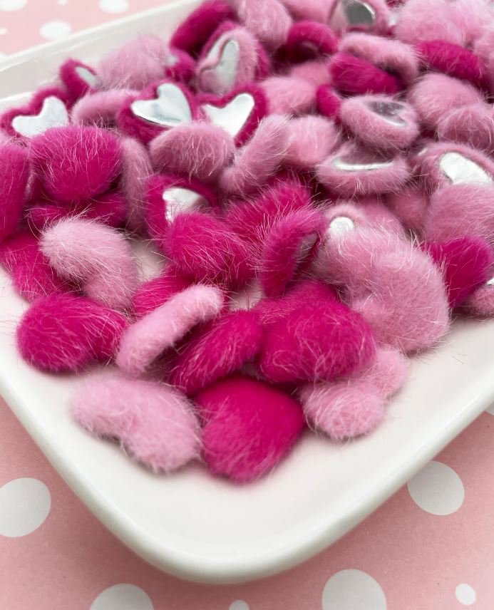 uzzy Hot and Light Pink Heart Cabochons jocad (12 Pieces)