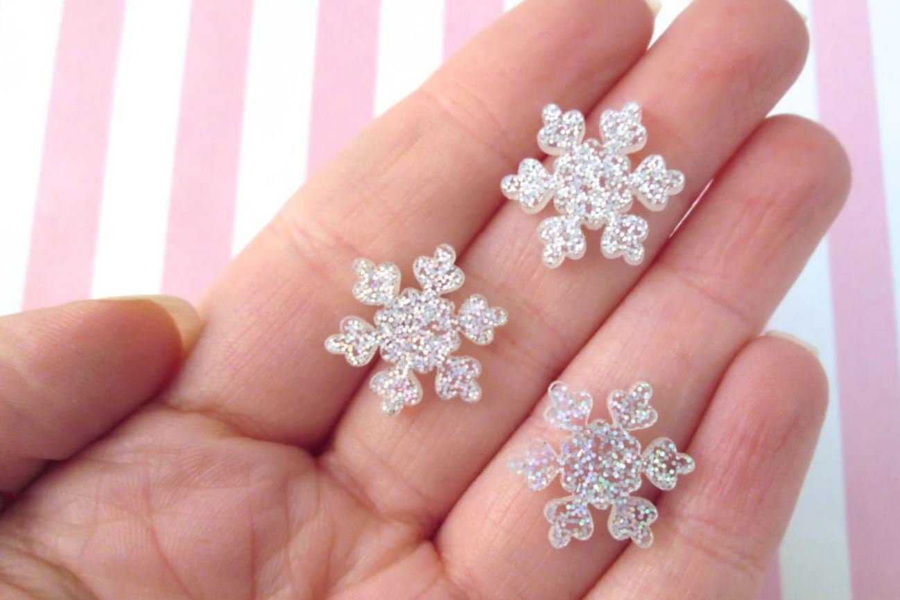 Clear Glitter Snowflake Cabochons jocad (4 Pieces)