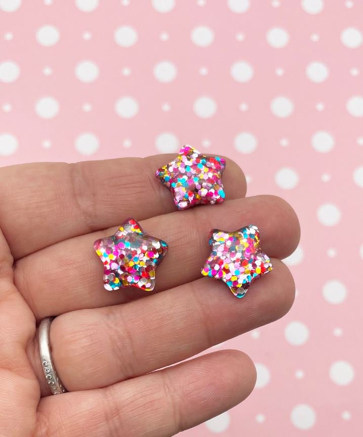 Rainbow Glitter Resin Star Cabochons, Cute Bling Cabs jocad (10  Pieces)