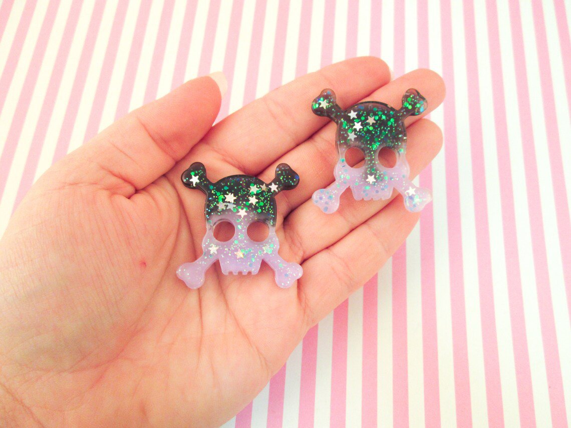 Black and Purple Glitter Skull and Crossbones Cabochons jocad (3 Pieces)