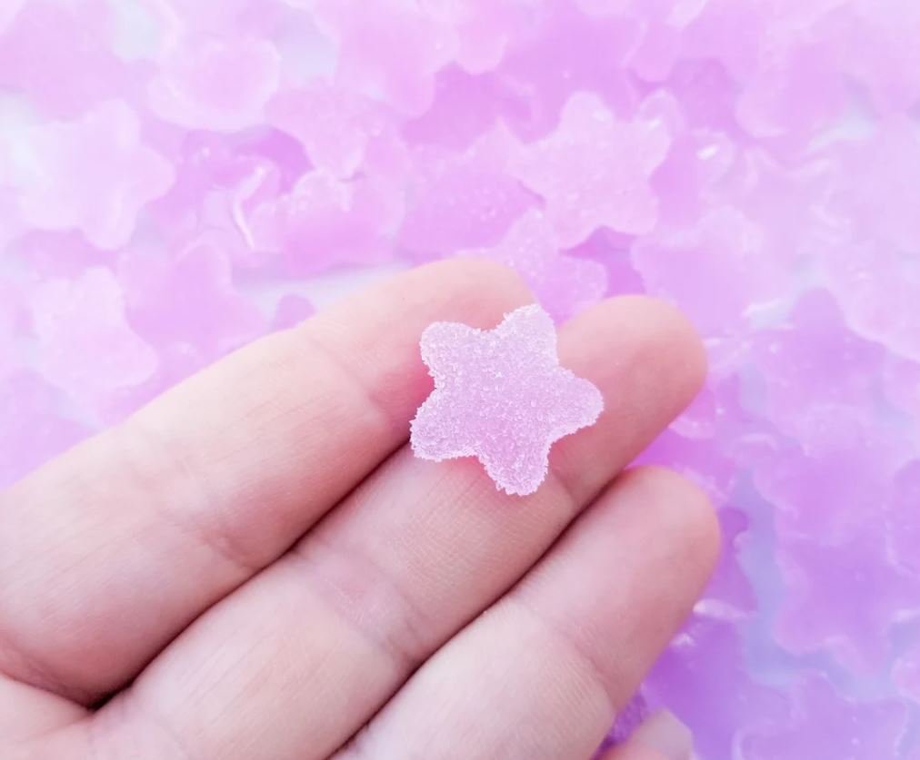 Pastel Purple Soft Resin Sugared Star Cabs, Gummy Candy Cabochons, Kawaii Cabs jocad (6 Pieces)