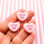 Hug Me Conversation Heart Resin Cabochons, Valentines Day Cabs, Heart Cabochons jocad (6 Pieces)