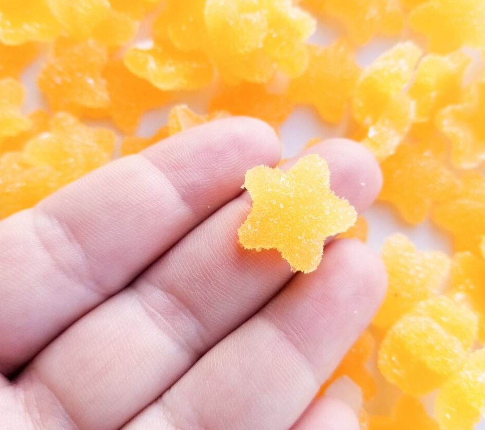 Pastel Orange Soft Resin Sugared Star, Gummy Candy, Jelly Decoden Fruit Sweets Cabs jocad (6 Pieces)
