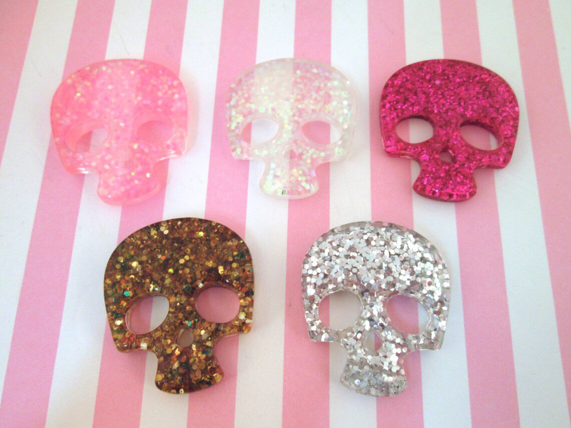 Big Multicolor Glitter Halloween Skull Cabochons jocad (3 Pieces)