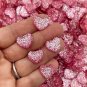 Pink Glitter Resin Heart Cabochons, Glittery Sparkly, Cute Bling Cabs jocad (10 Pieces)
