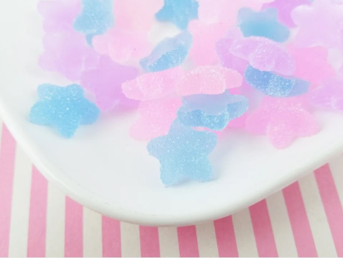 Assorted Pastel Soft Resin Sugared Star Cabs, Gummy Candy, Jelly Fruit Cabs jocad (6 Pieces)