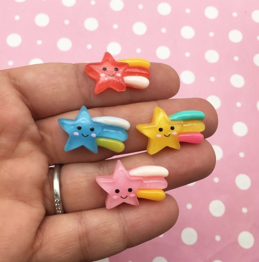 Multicolor Kawaii Shooting Star Rainbow Cabochons, Cute Fairy Kei Cab jocad (8 Pieces)