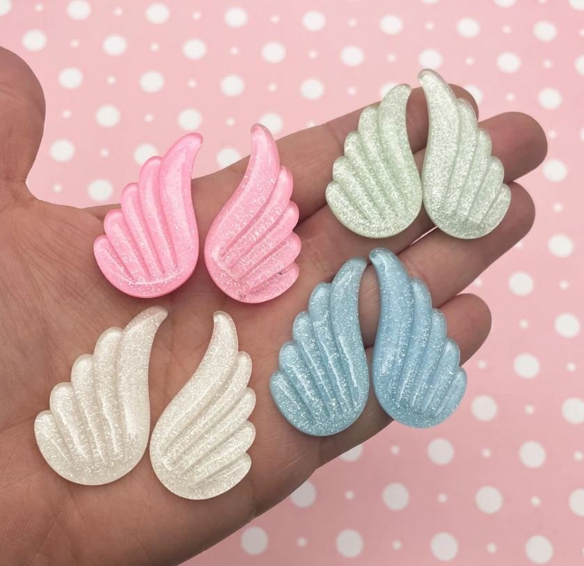 Wing Pastel wings Glitter Resin Chibi Wings, Angel Wing Cabochons jocad (8 Pieces / 4 Pairs)