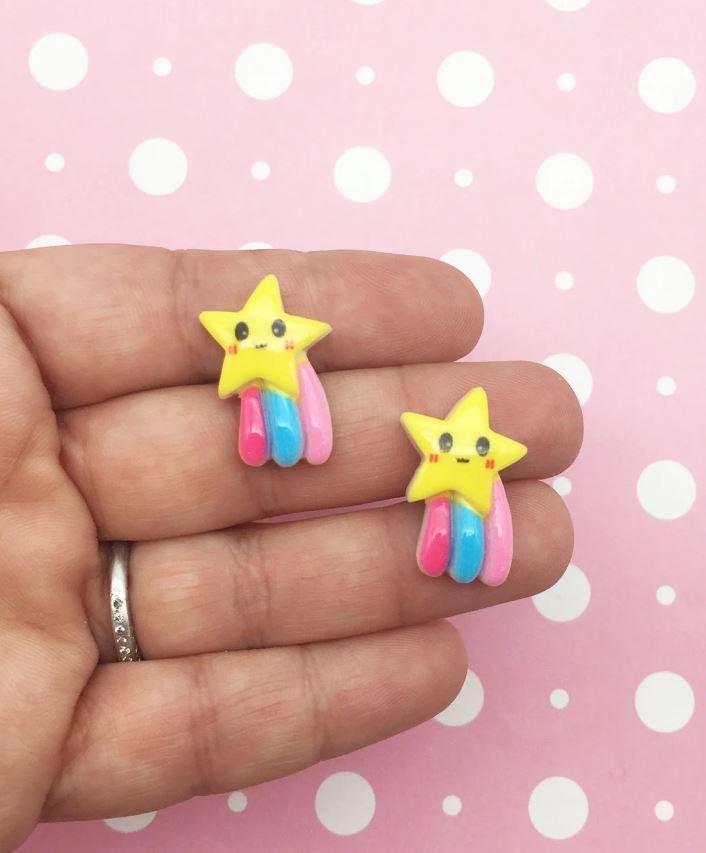 Multicolor Kawaii Shooting Star Rainbow, Fairy Kei Resin Flatback Cab jocad (8 Pieces)
