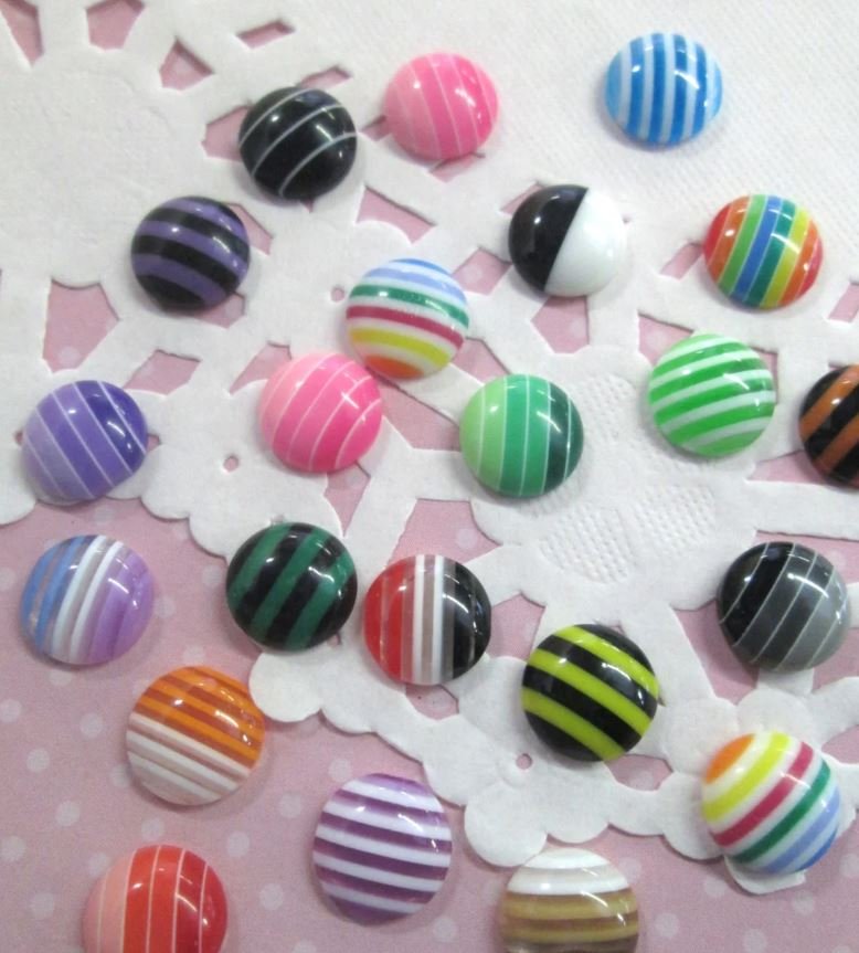 10mm Striped Circle Cabochons, Assorted Mix of Colors jocad (25 Pieces)