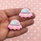 Pastel Pastel Blue and Pink Fairy Kei UFO Spaceship Cabochons jocad (4 Pieces)