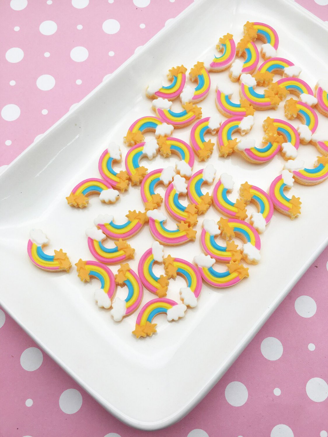 Rainbow Cloud Cookie ResinCabochons, Rainbow Cabs, Flat-backed Sweet Kawaii Cabs jocad (8  Pieces)