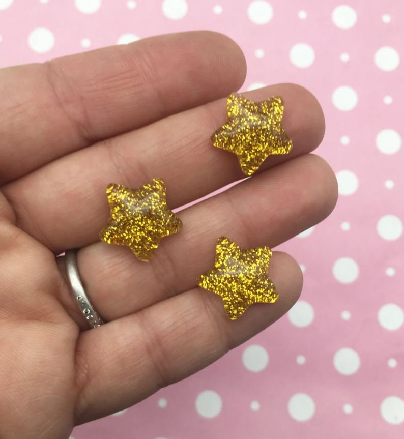 Gold Glitter Resin Star Cabochons, Cute Bling Cabs jocad (8 Pieces)_