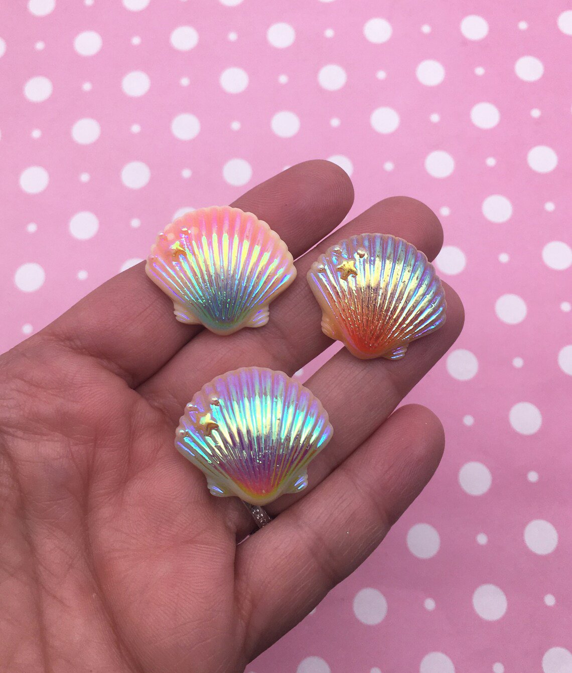 Iridescent Pearly Seashell Shell Cabochons, Ab Seashells jocad (5 Pieces)