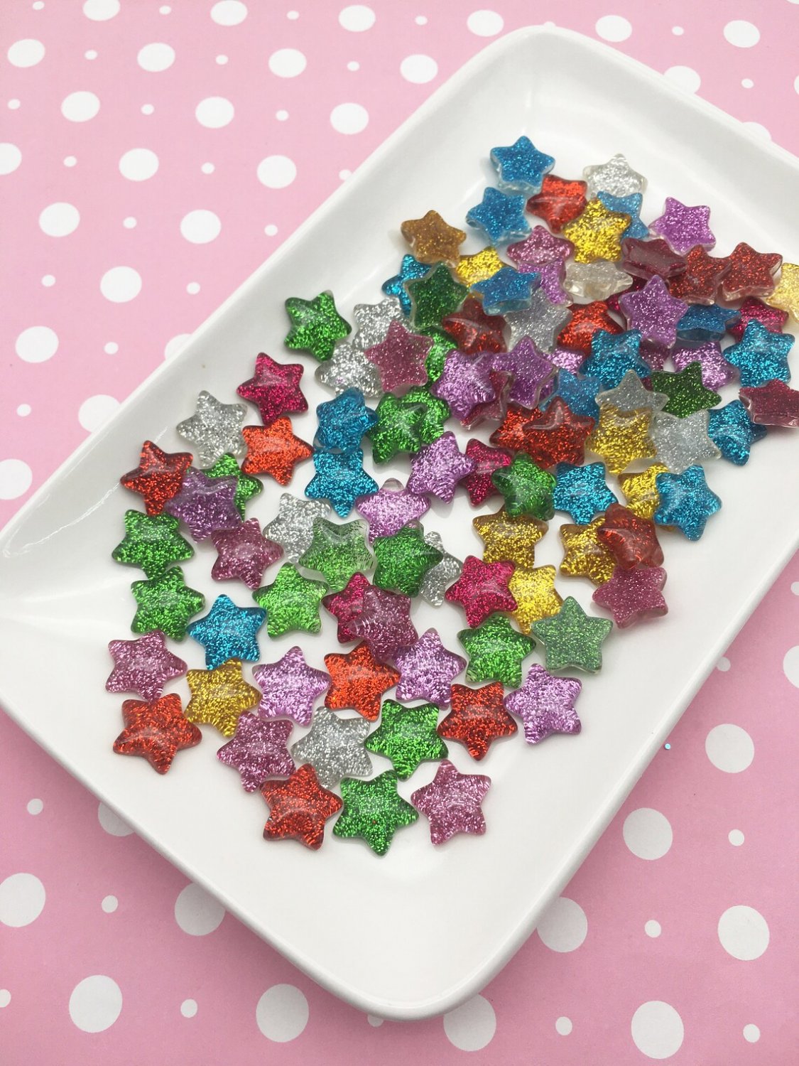Multicolor Glitter Resin Star Cabochons, Cute Bling Cabs jocad (10 Pieces)