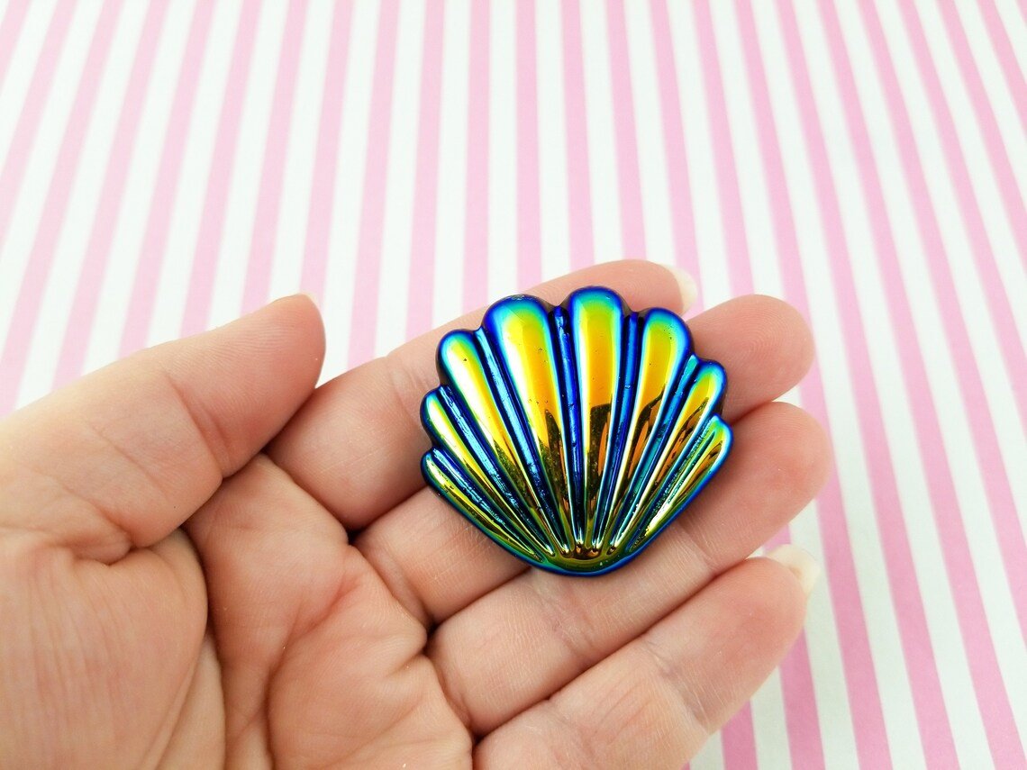 Big B Grade Oil Slick Black Iridescent Seashell Cabochons, AB Seashells jocad (3 Pieces)
