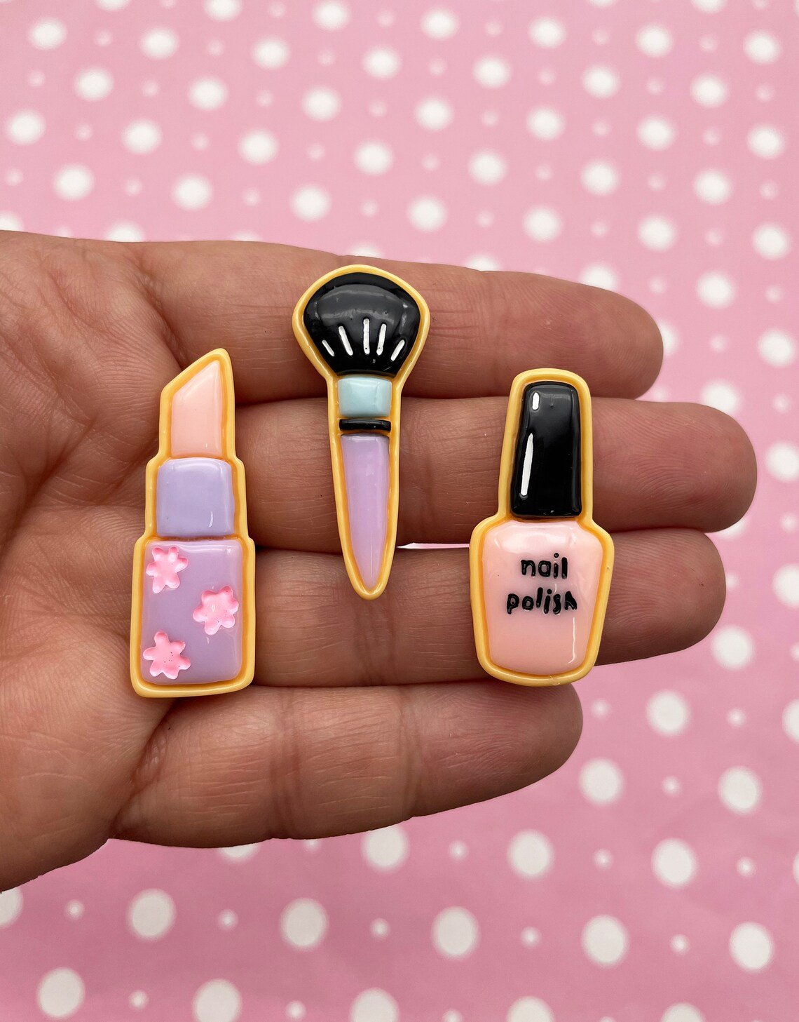 Cute Make Up Cosmetic Cabochons, Lipstick, Nail Polish, and Brush Cabs jocad (3 Pieces)