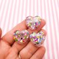 Pink Glitter Resin Heart Cabochons, Heart Cabochons, Cute Bling Cabs jocad (6 Pieces)
