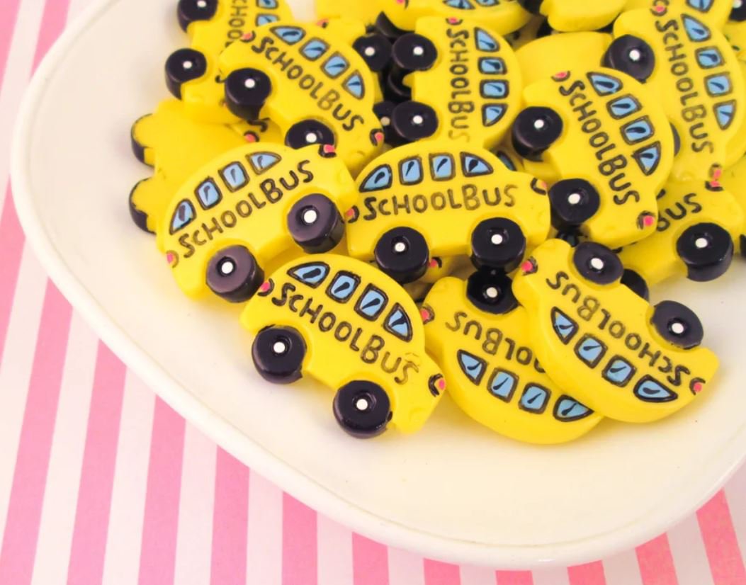 Bright Yellow Resin School Bus Cabochons jocad (4 Pieces)