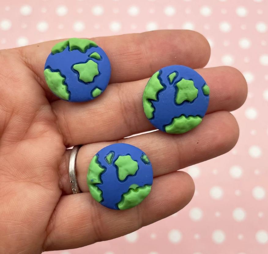 Resin Earth Cabochons, Planet Earth Cab, Earth Day Cab jcoad (5 Pieces)