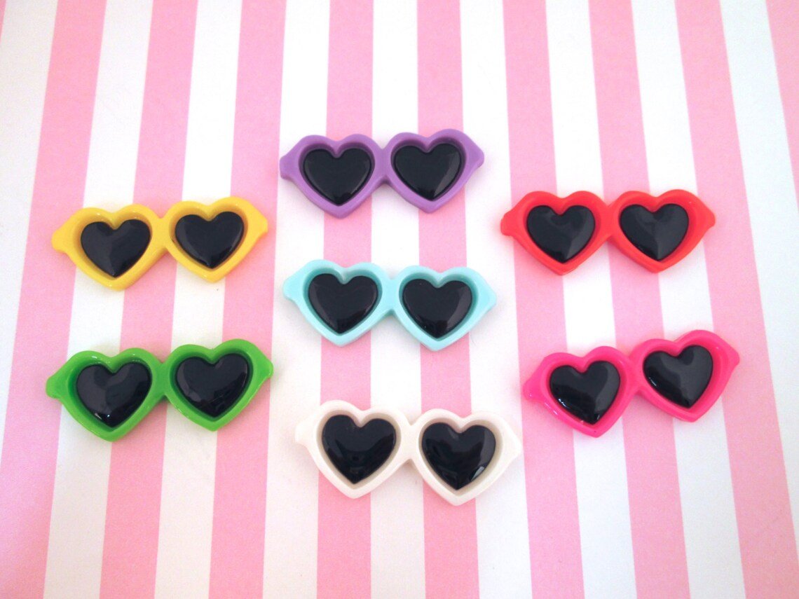 Assorted Heart Sunglasses Cabochons, Cute Flatback Cabs jocad (6 Pieces)