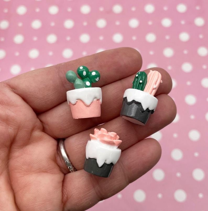 Cute Potted Cactus Cabochons, Cacti Cabochons, Flat Bottomed Plant Cabochons jocad (3 Pieces)
