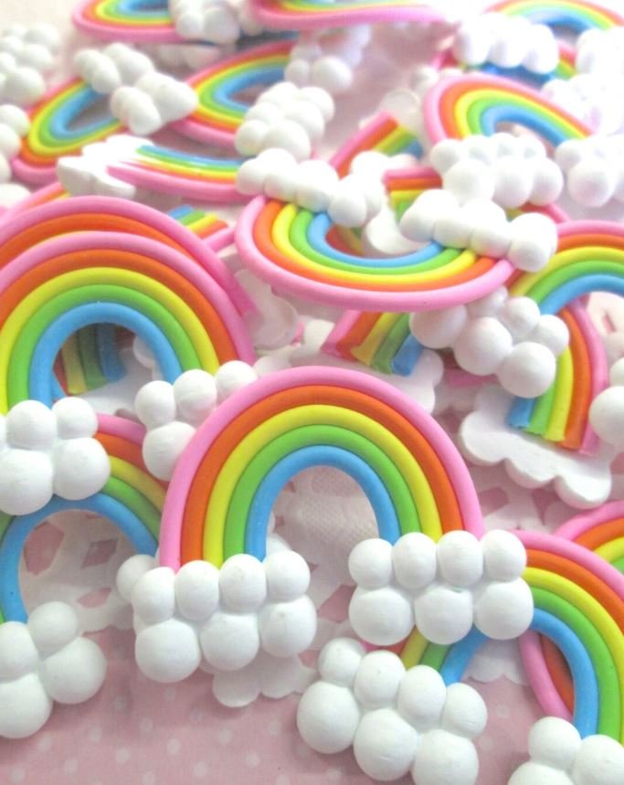 Large Polymer Clay Rainbow Cabochons, Cute Decoden Cabs jocad (2 Pieces)