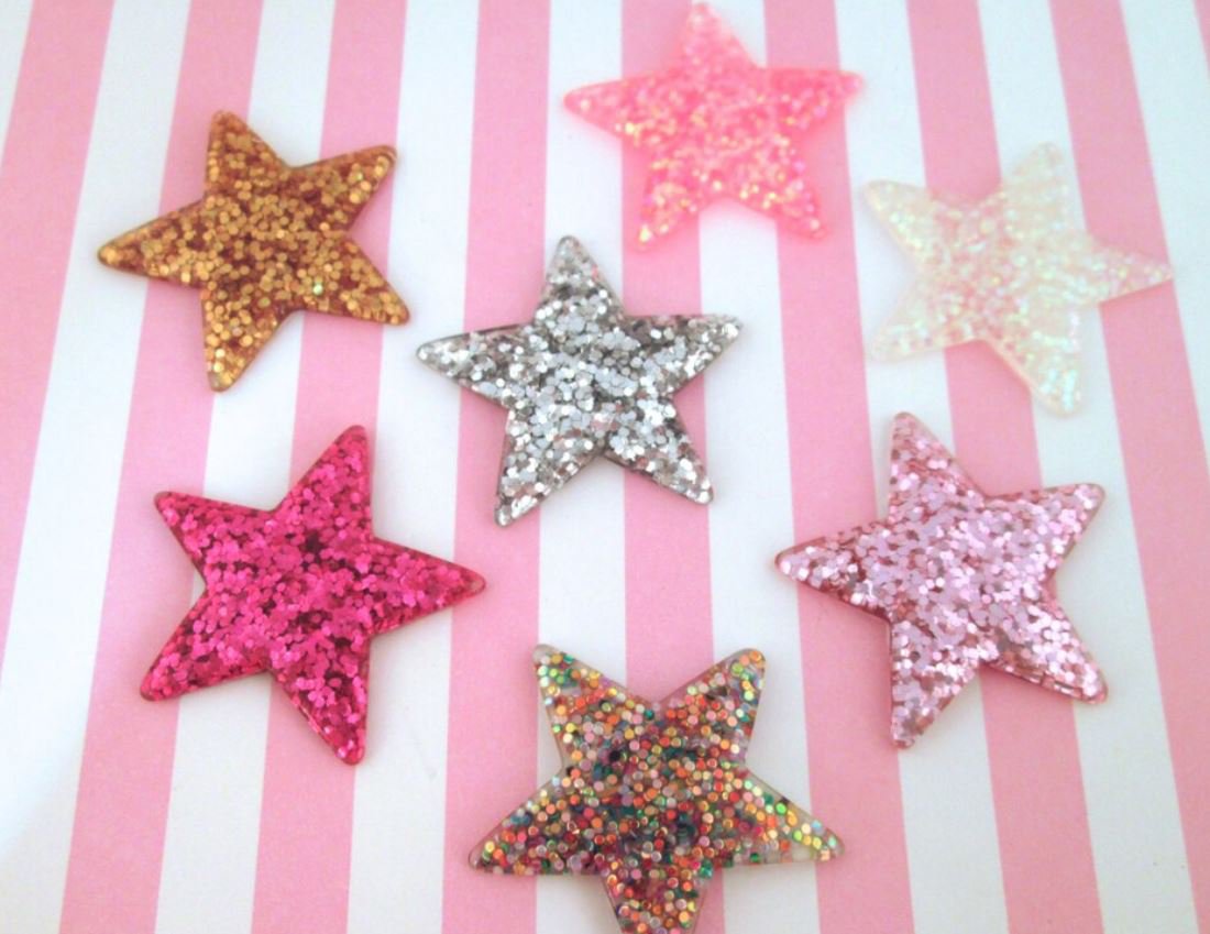 Glitter Resin Star Cabochons, Cute Bling Cabs jocad (6 Pieces)