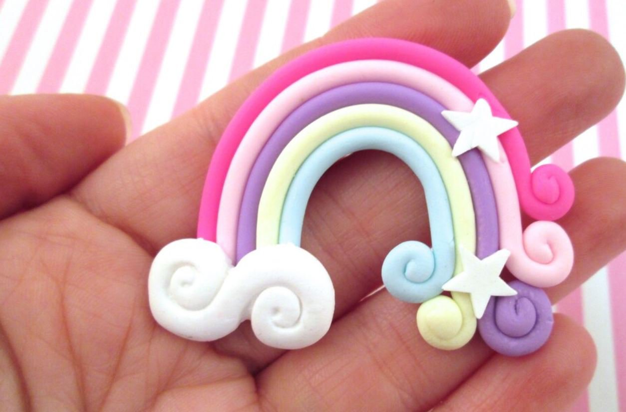 Pink/Purple Polymer Clay Rainbow Cabochons jocad (2 Pieces)